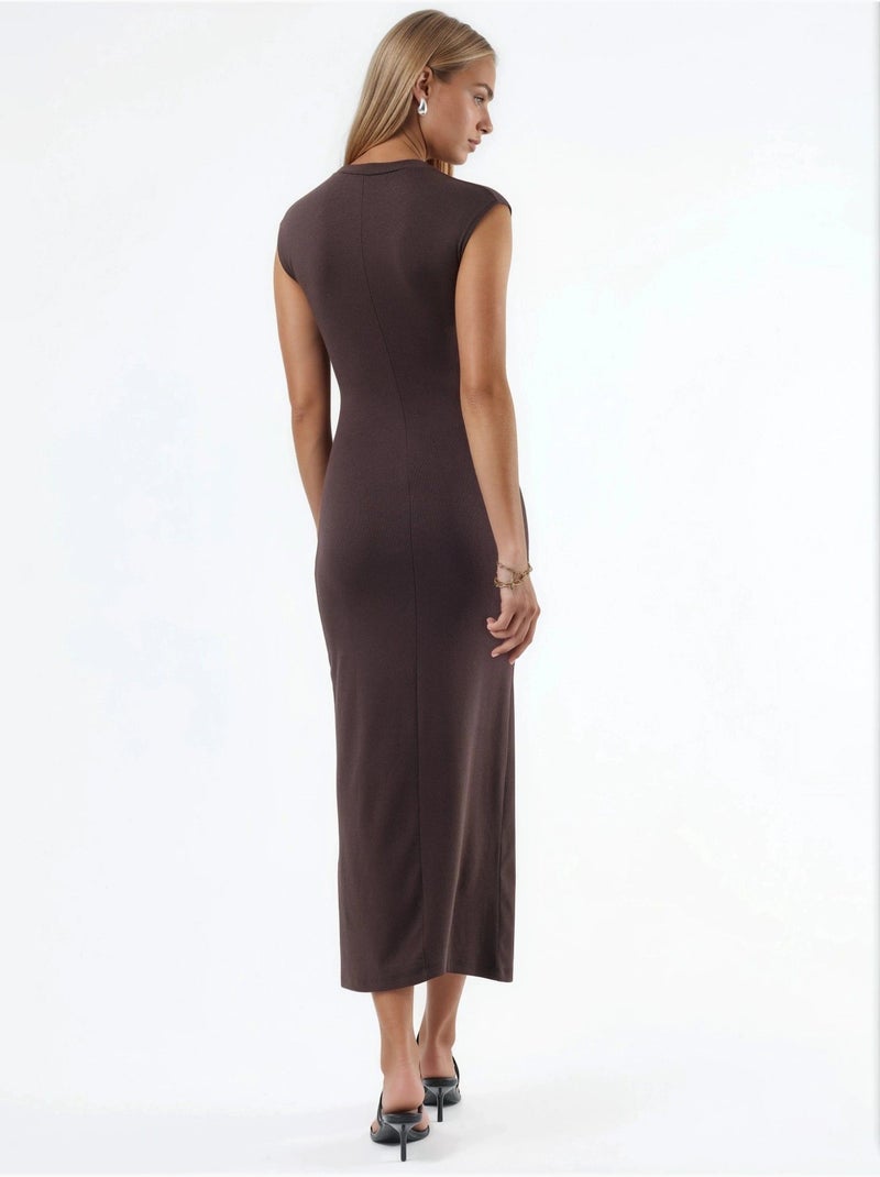 Robe midi à col rond et détail noué busem Marron chocolat - Kiabi