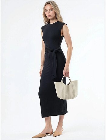 Robe midi à col rond et détail noué busem