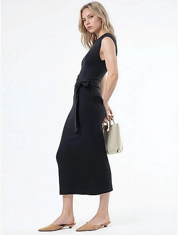 Robe midi à col rond et détail noué busem