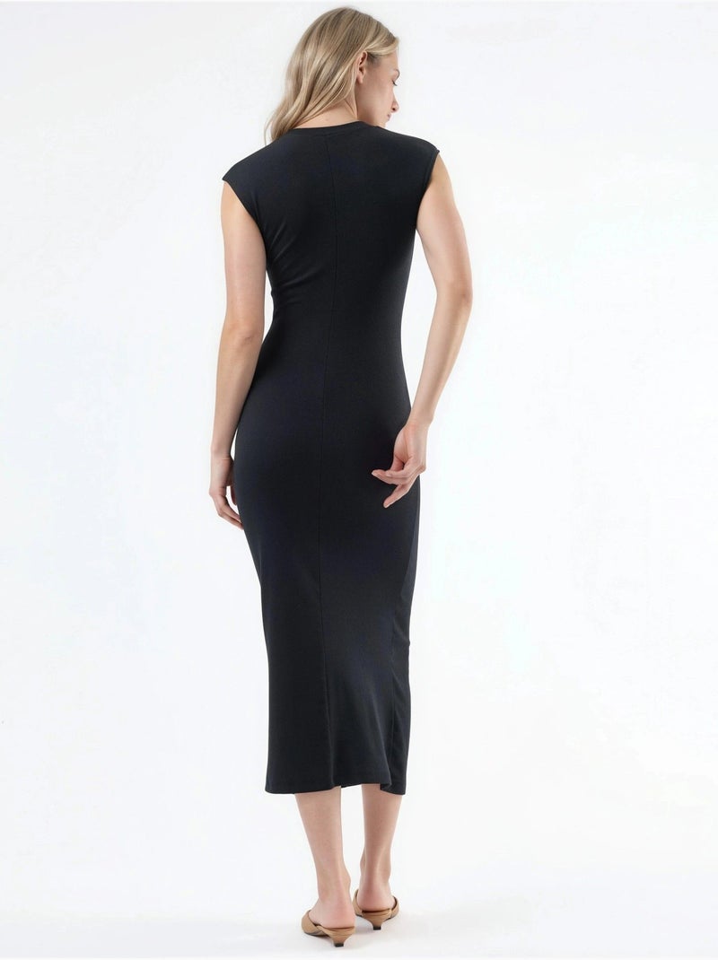 Robe midi à col rond et détail noué busem Noir - Kiabi