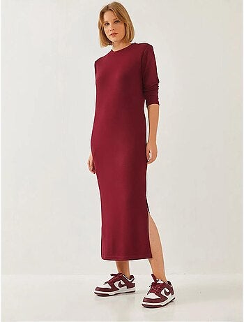 Robe midi à col rond et manches longues fendue lucci