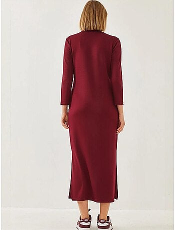 Robe midi à col rond et manches longues fendue lucci