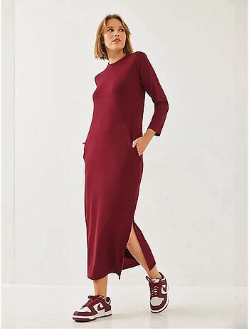 Robe midi à col rond et manches longues fendue lucci