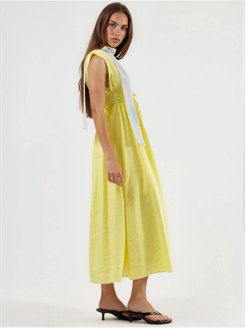 Robe midi à col v avec détail nœud busem Jaune citron - Kiabi