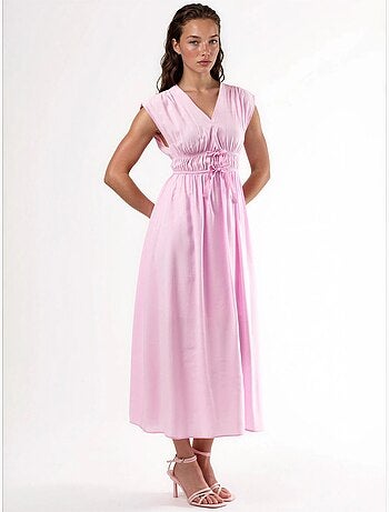Robe midi à col v avec détail nœud busem