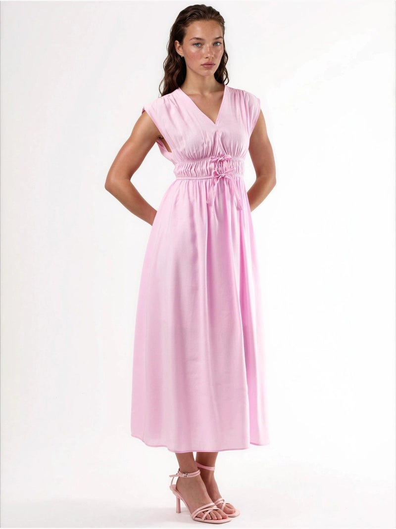 Robe midi à col v avec détail nœud busem Rose pâle - Kiabi