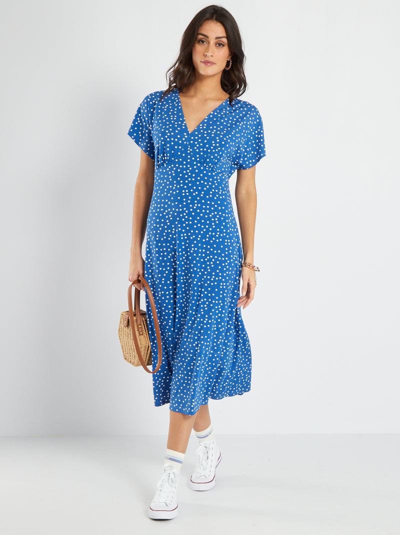 Robe midi à col V avec motifs Bleu - Kiabi