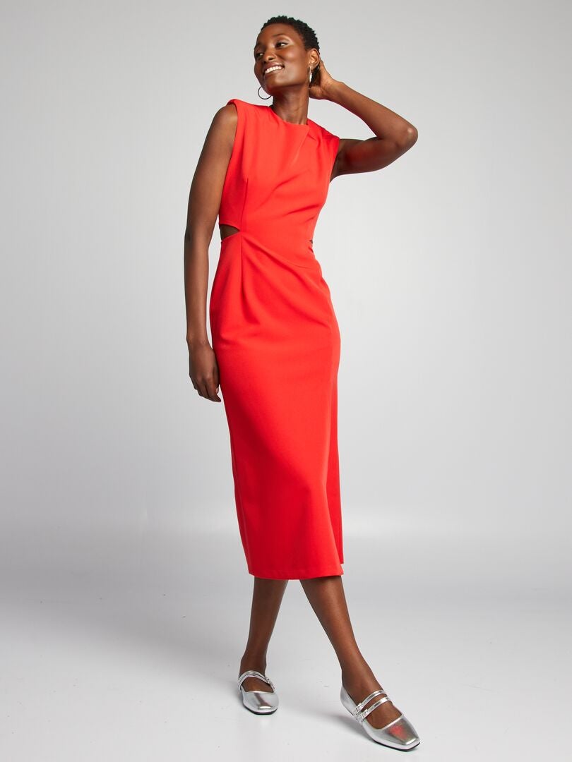 Robe midi à épaulettes avec ouvertures à la taille rouge - Kiabi