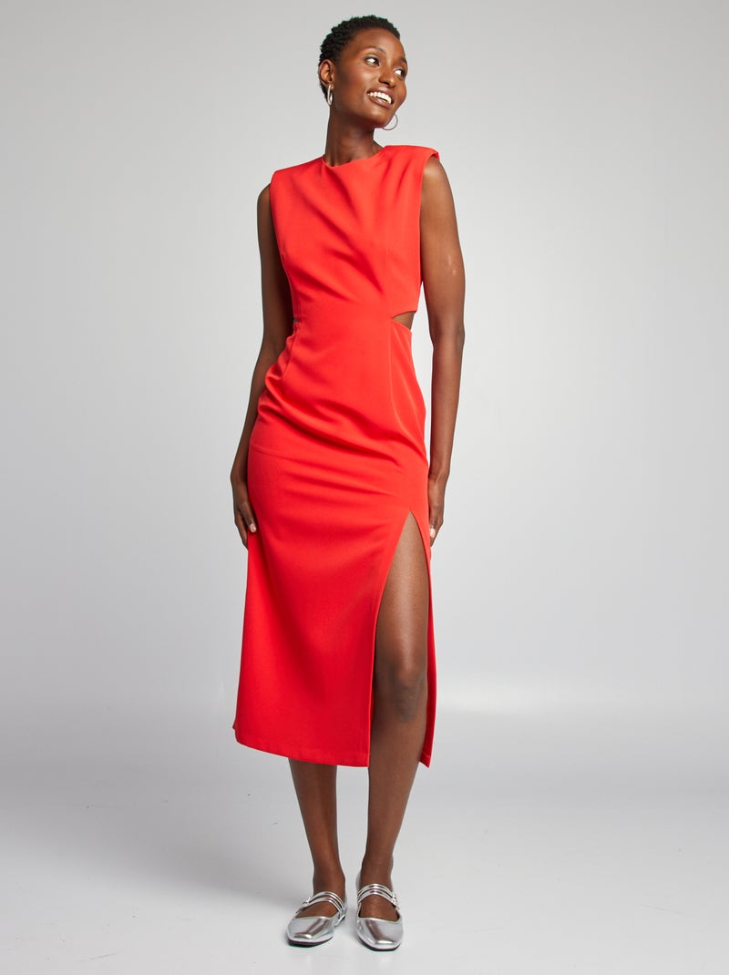 Robe midi à épaulettes avec ouvertures à la taille rouge - Kiabi