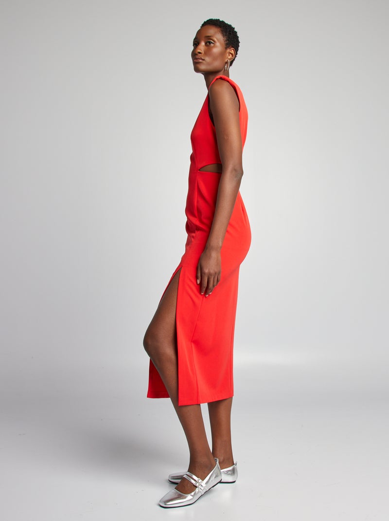 Robe midi à épaulettes avec ouvertures à la taille rouge - Kiabi
