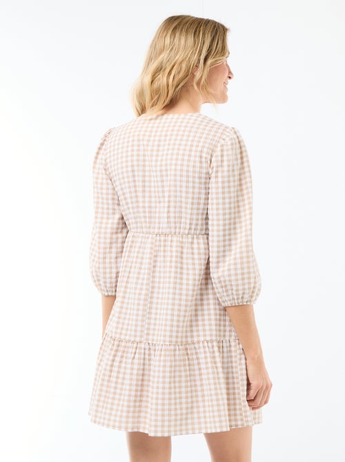 Robe midi à étage à carreaux - Kiabi