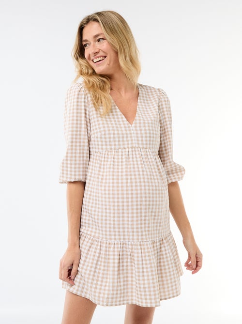 Robe midi à étage à carreaux - Kiabi