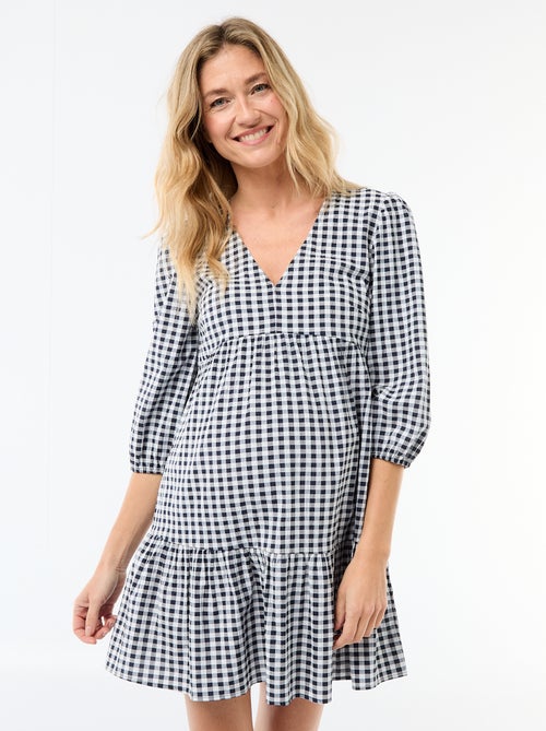 Robe midi à étage à carreaux - Kiabi