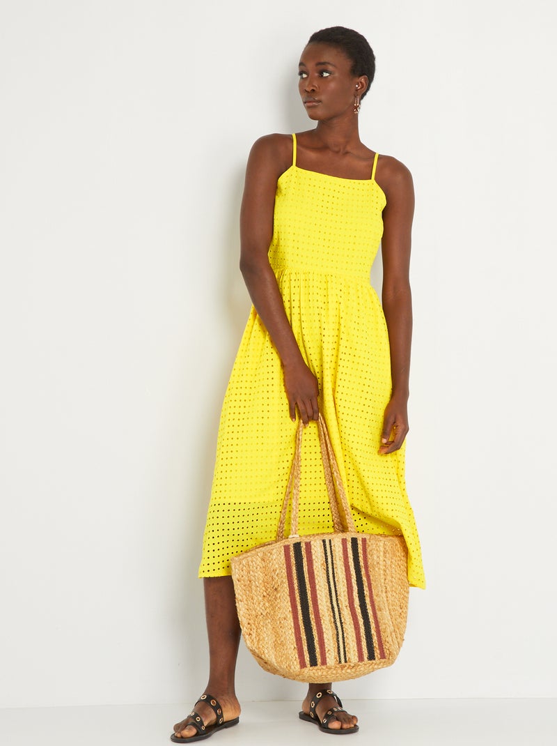 Robe midi à fines bretelles jaune - Kiabi