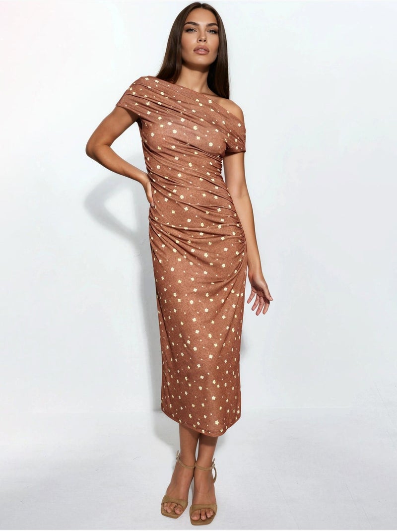 Robe midi à fleurs avec col asymétrique Multicolore - Kiabi