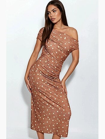 Robe midi à fleurs col asymétrique hiccup