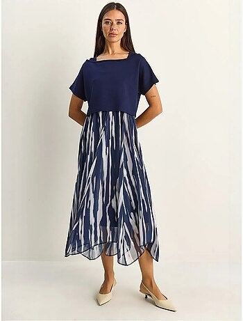 Robe midi à imprimé abstrait et col bateau lucci