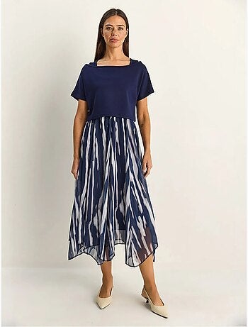 Robe midi à imprimé abstrait et col bateau lucci