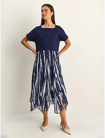 Robe midi à imprimé abstrait et col bateau lucci