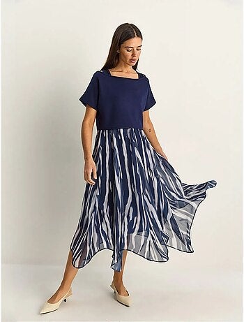 Robe midi à imprimé abstrait et col bateau lucci