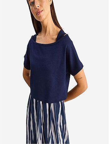 Robe midi à imprimé abstrait et col bateau lucci