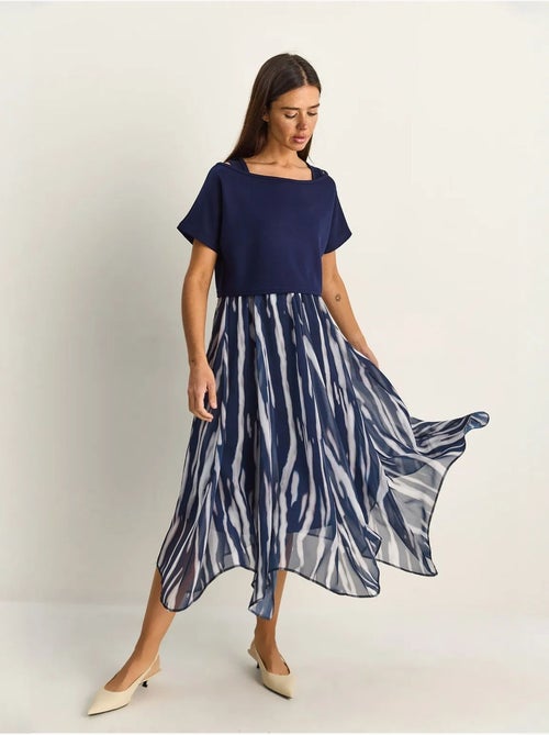 Robe midi à imprimé abstrait et col bateau lucci - Kiabi Robe midi à imprimé abstrait et col bateau lucci - Kiabi