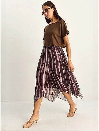 Robe midi à imprimé abstrait et col bateau lucci