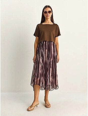 Robe midi à imprimé abstrait et col bateau lucci