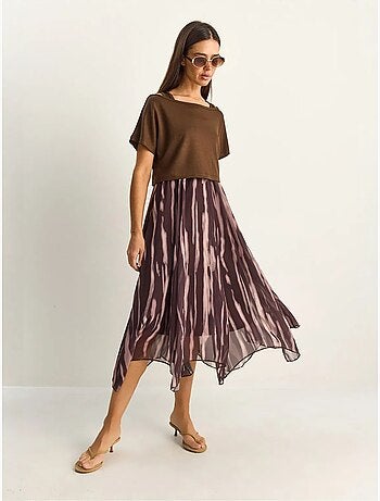 Robe midi à imprimé abstrait et col bateau lucci