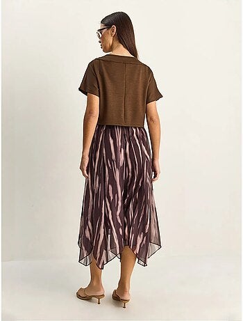 Robe midi à imprimé abstrait et col bateau lucci
