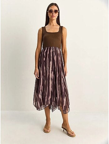 Robe midi à imprimé abstrait et col bateau lucci