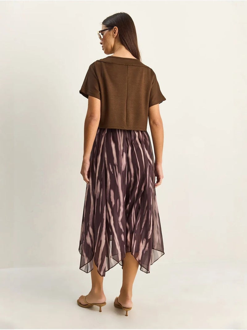 Robe midi à imprimé abstrait et col bateau lucci Marron chocolat - Kiabi