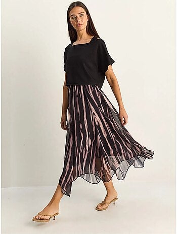 Robe midi à imprimé abstrait et col bateau lucci