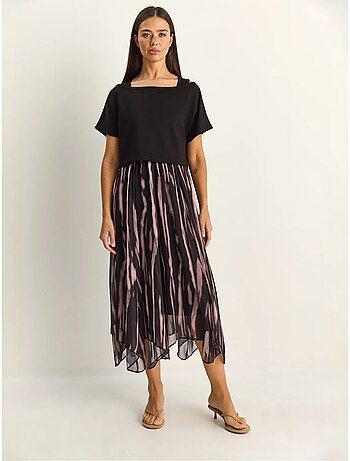 Robe midi à imprimé abstrait et col bateau lucci