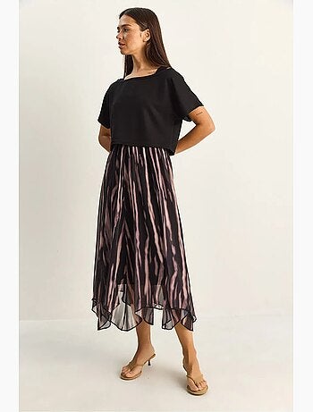 Robe midi à imprimé abstrait et col bateau lucci