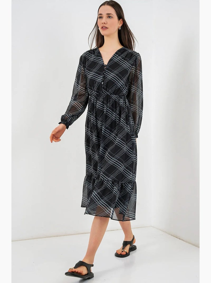 Robe midi à imprimé léopard et col v bdart Noir - Kiabi