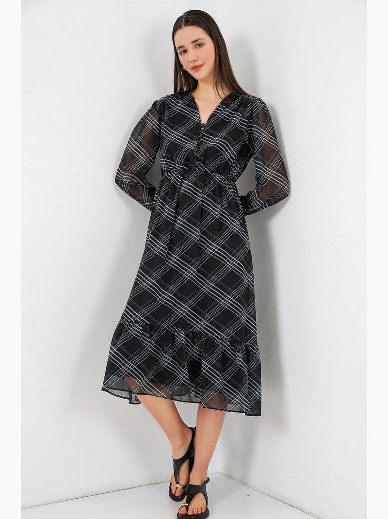 Robe midi à imprimé léopard et col v bdart Noir - Kiabi