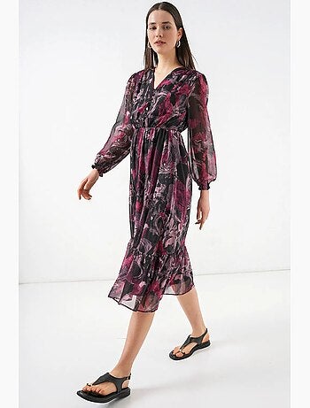 Robe midi à imprimé léopard et col v bdart