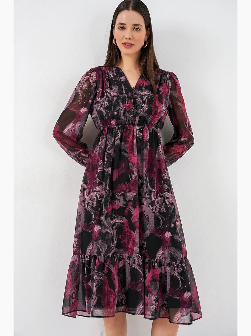 Robe midi à imprimé léopard et col v bdart Rouge grenat - Kiabi