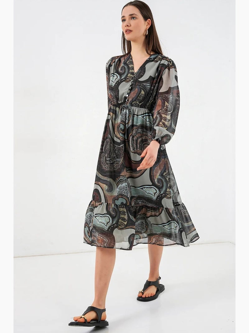 Robe midi à imprimé léopard et col v bdart Vert foncé - Kiabi
