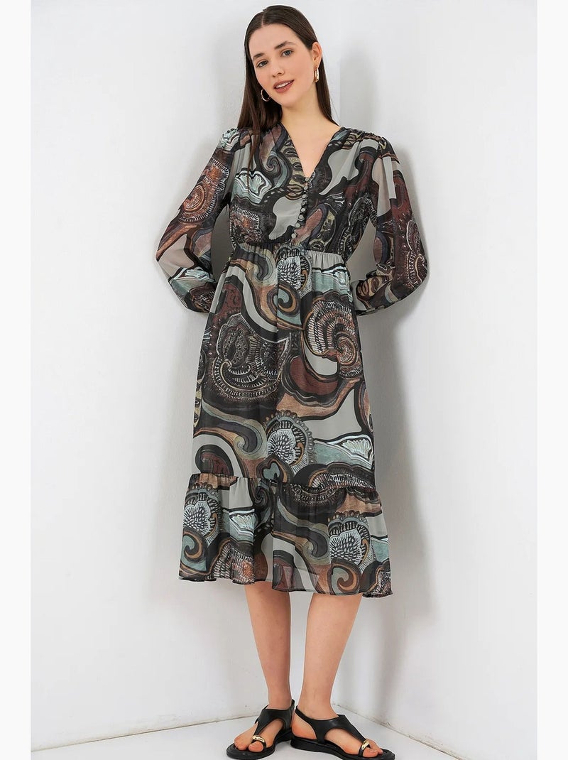 Robe midi à imprimé léopard et col v bdart Vert foncé - Kiabi