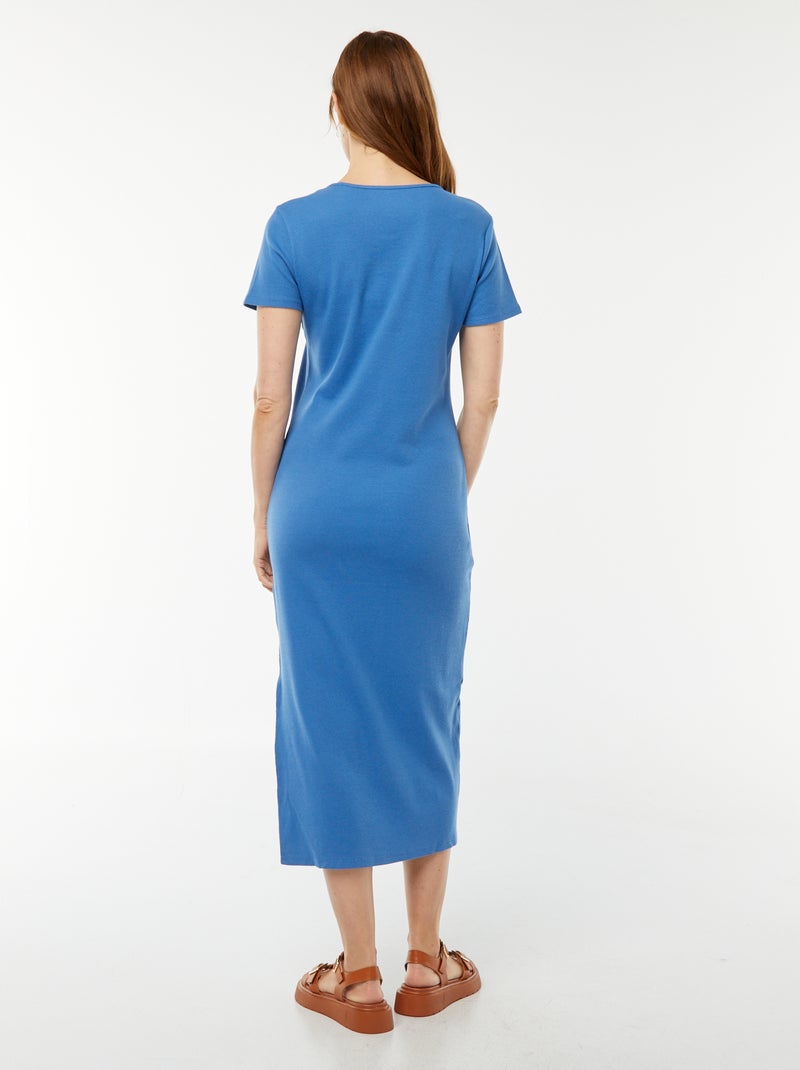Robe midi à manches courtes avec fente Bleu - Kiabi
