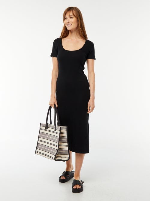Robe midi à manches courtes avec fente - Kiabi
