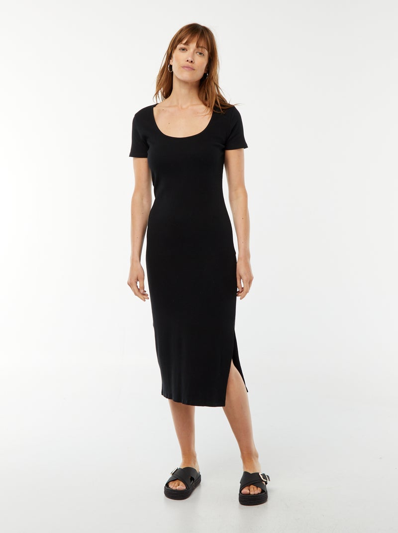 Robe Noire Manches Courtes Avec Strass - Taille 40 - Occasion Très Bon état - Style Moulant