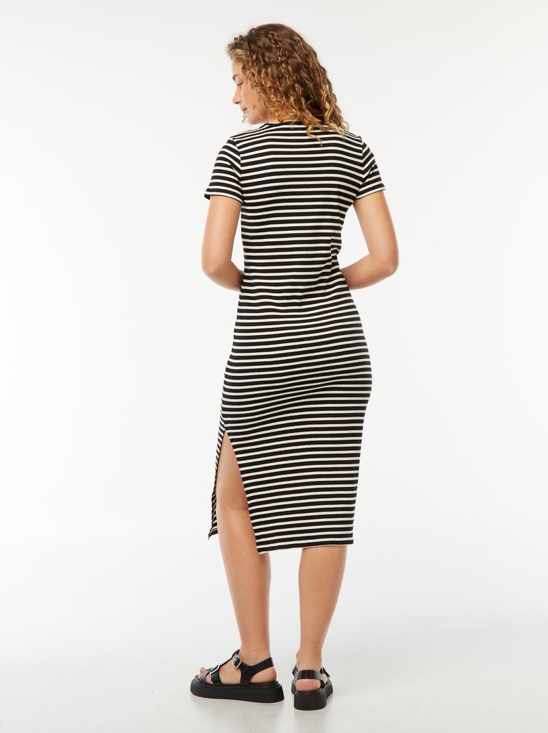 Robe midi à manches courtes avec fente Noir - Kiabi