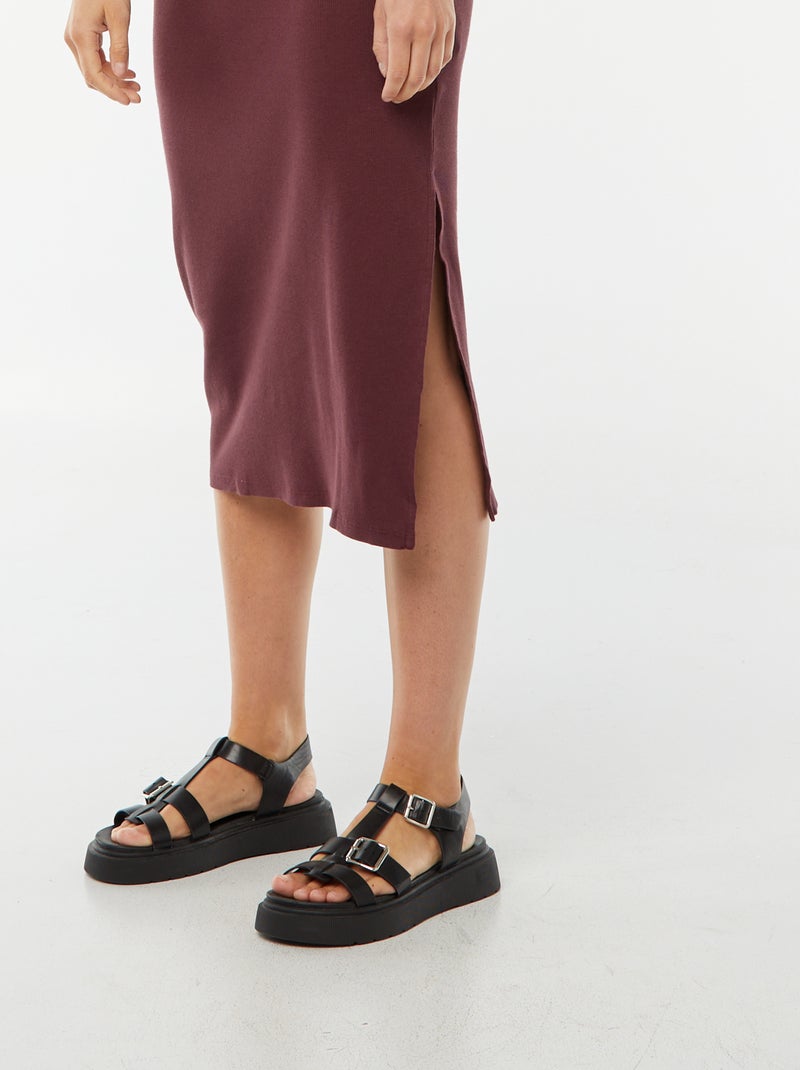 Robe midi à manches courtes avec fente Violet - Kiabi