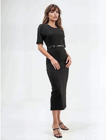 Robe midi à manches courtes et ceinture busem