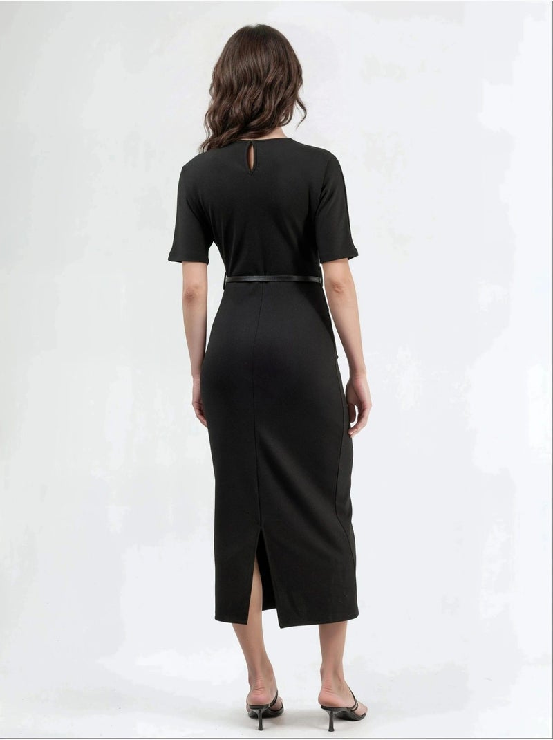 Robe midi à manches courtes et ceinture busem Noir - Kiabi