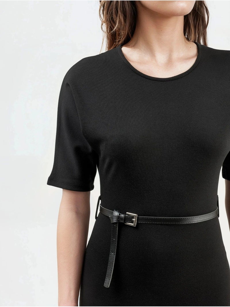 Robe midi à manches courtes et ceinture busem Noir - Kiabi