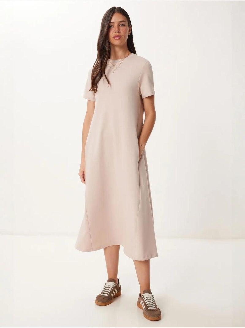 Robe midi à manches courtes et col rond istanbul Crème - Kiabi